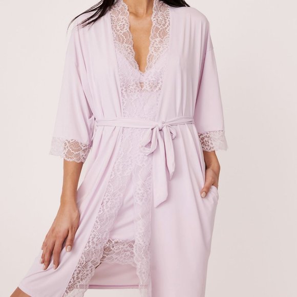 Lace Kimono Robe in Lilac - Picture 1 of 6